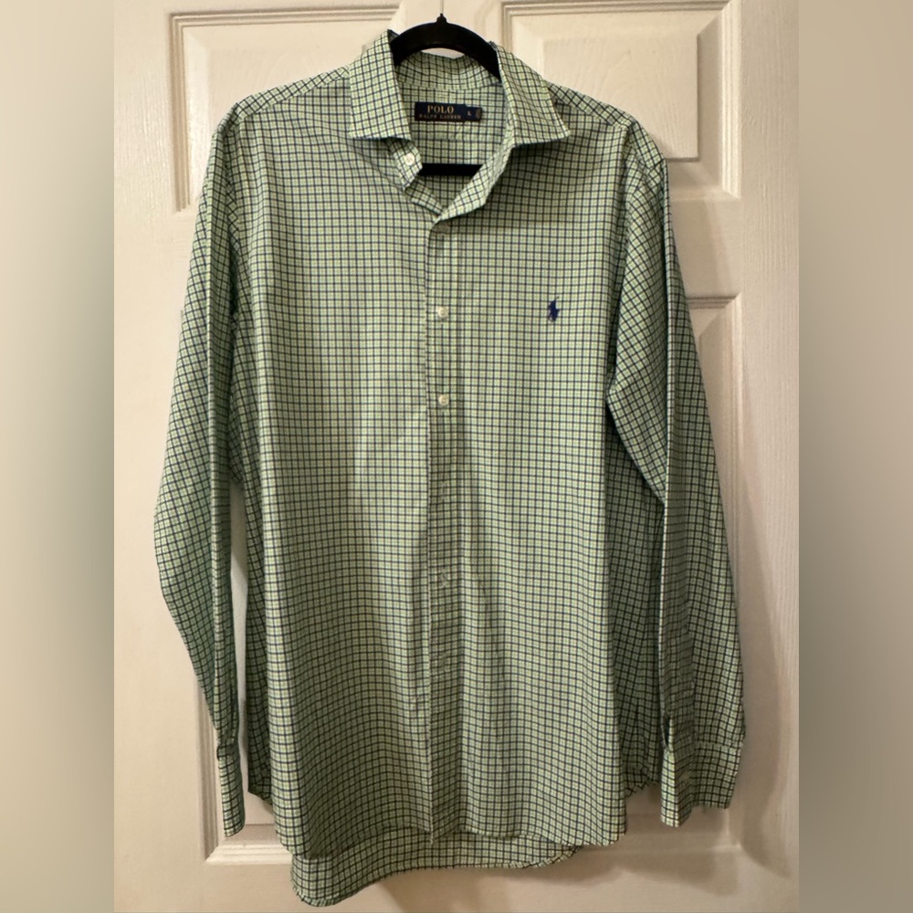 Ralph Lauren Men's Green Plaid Shirt Size LARGE Like new! - Picture 4 of 5